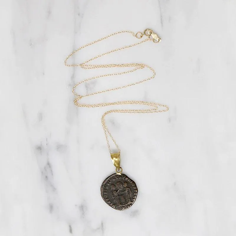 Emperor Constantine Roman Copper Coin in Gold Necklace