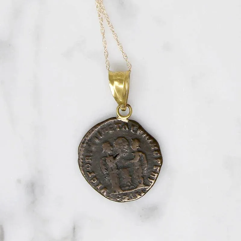 Emperor Constantine Roman Copper Coin in Gold Necklace