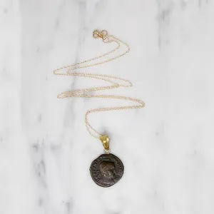 Emperor Constantine Roman Copper Coin in Gold Necklace
