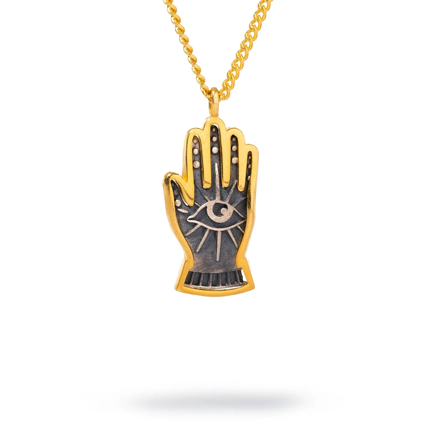 Energy Flow Hamsa Hand Evil Eye Pendant Gold Chain Necklace