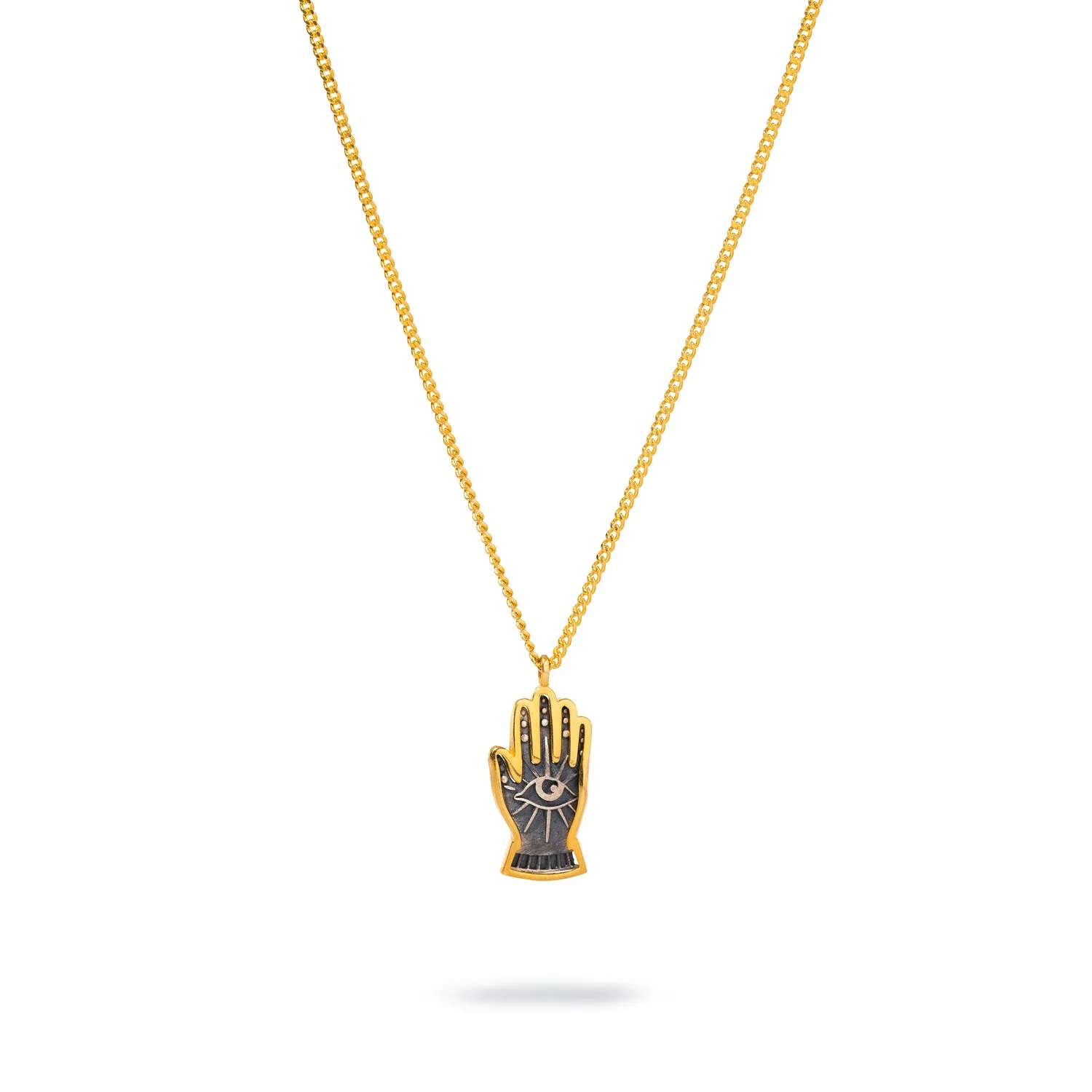 Energy Flow Hamsa Hand Evil Eye Pendant Gold Chain Necklace