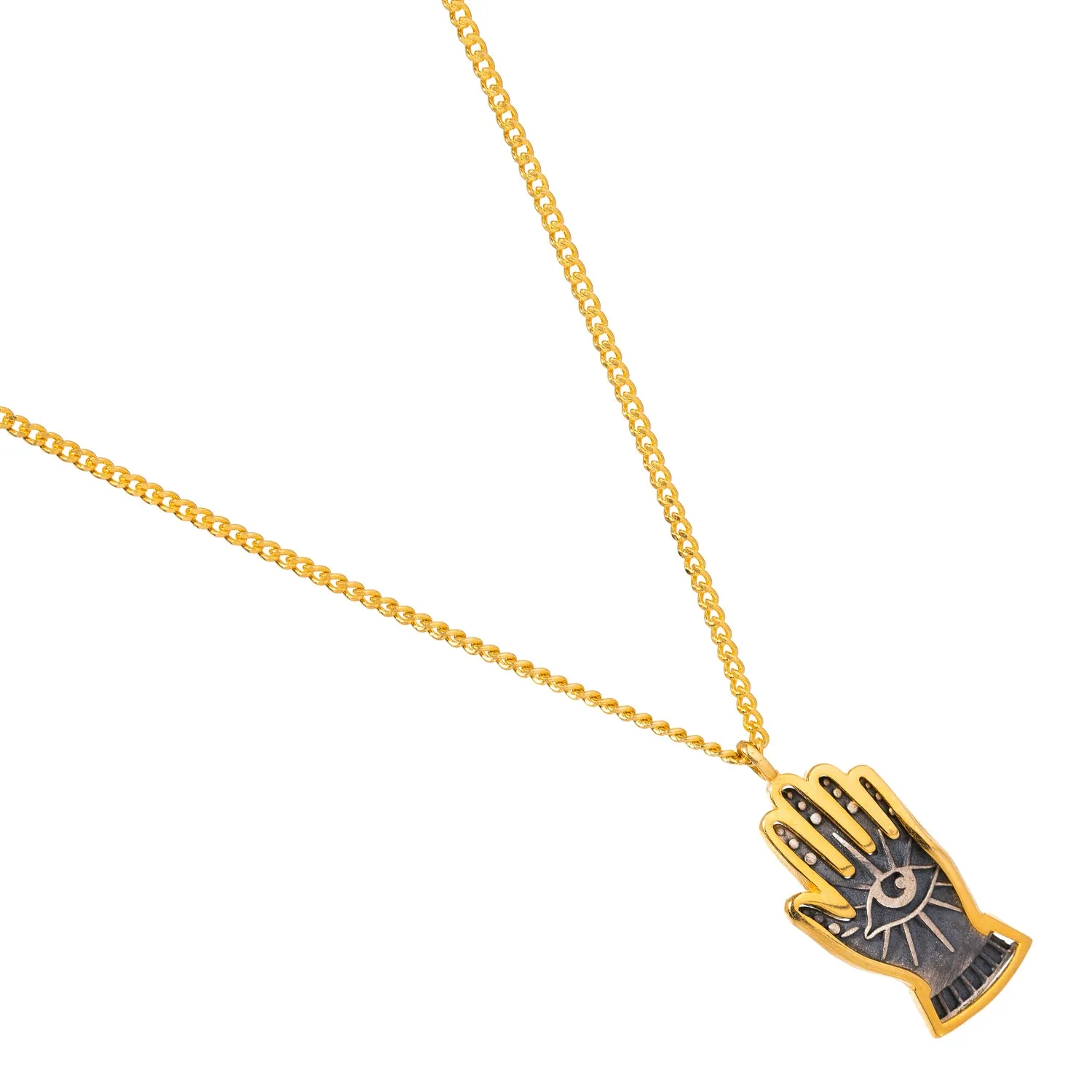 Energy Flow Hamsa Hand Evil Eye Pendant Gold Chain Necklace