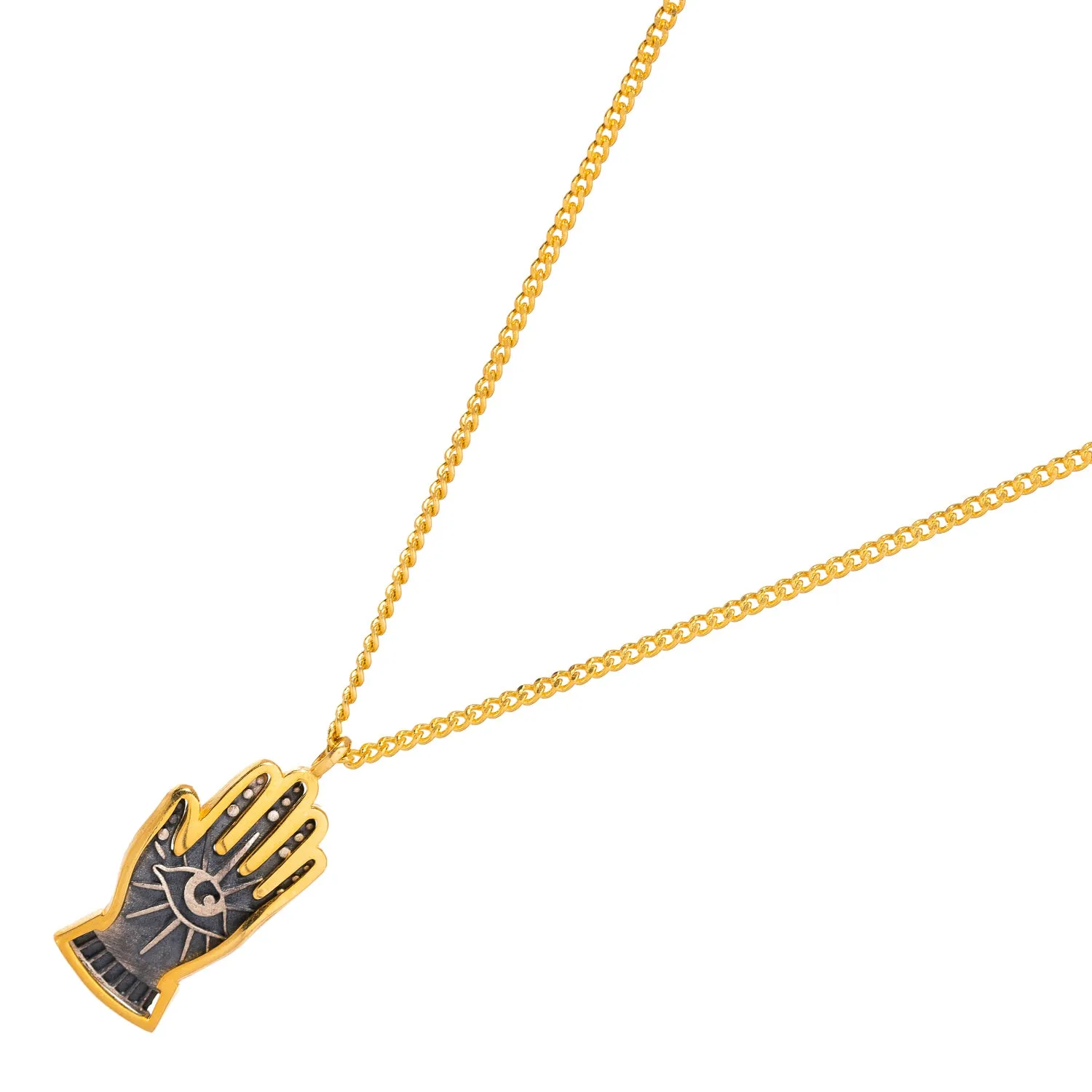 Energy Flow Hamsa Hand Evil Eye Pendant Gold Chain Necklace