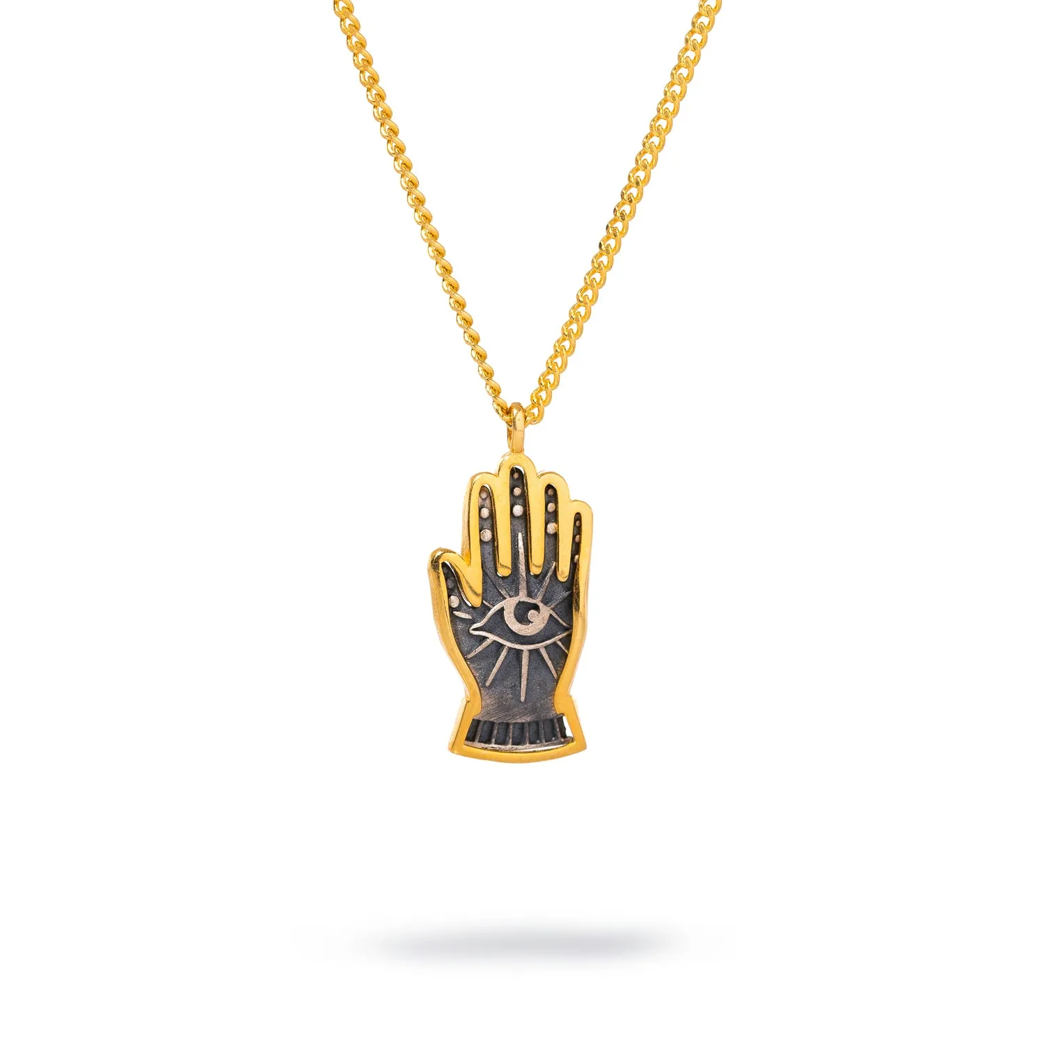 Energy Flow Hamsa Hand Evil Eye Pendant Gold Chain Necklace