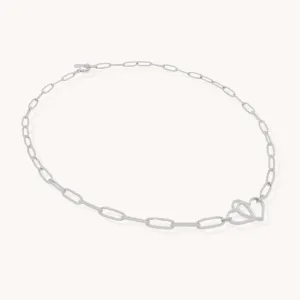 Eternal Heart Paperclip Necklace, Silver