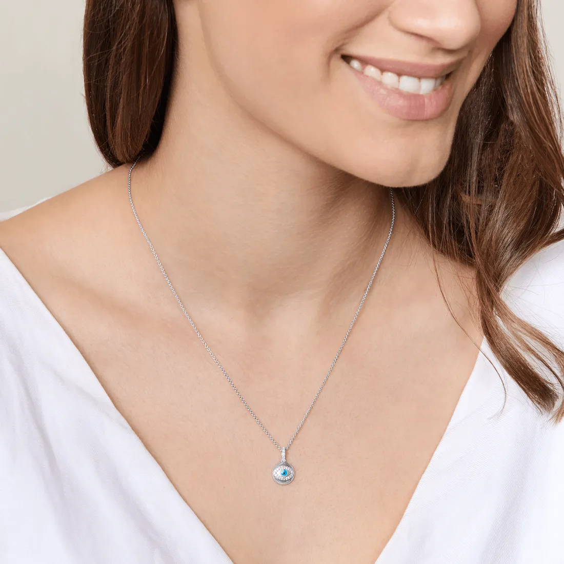 Evil Eye Necklace with 0.05ct of Diamonds in Sterling Silver