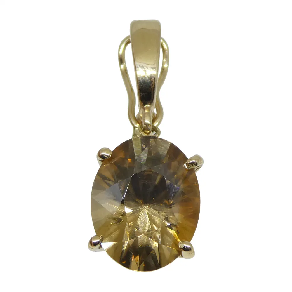 Exquisite 3.24ct Oval Brown Zircon Pendant Charm in 14K Yellow Gold with Enhancer Bail