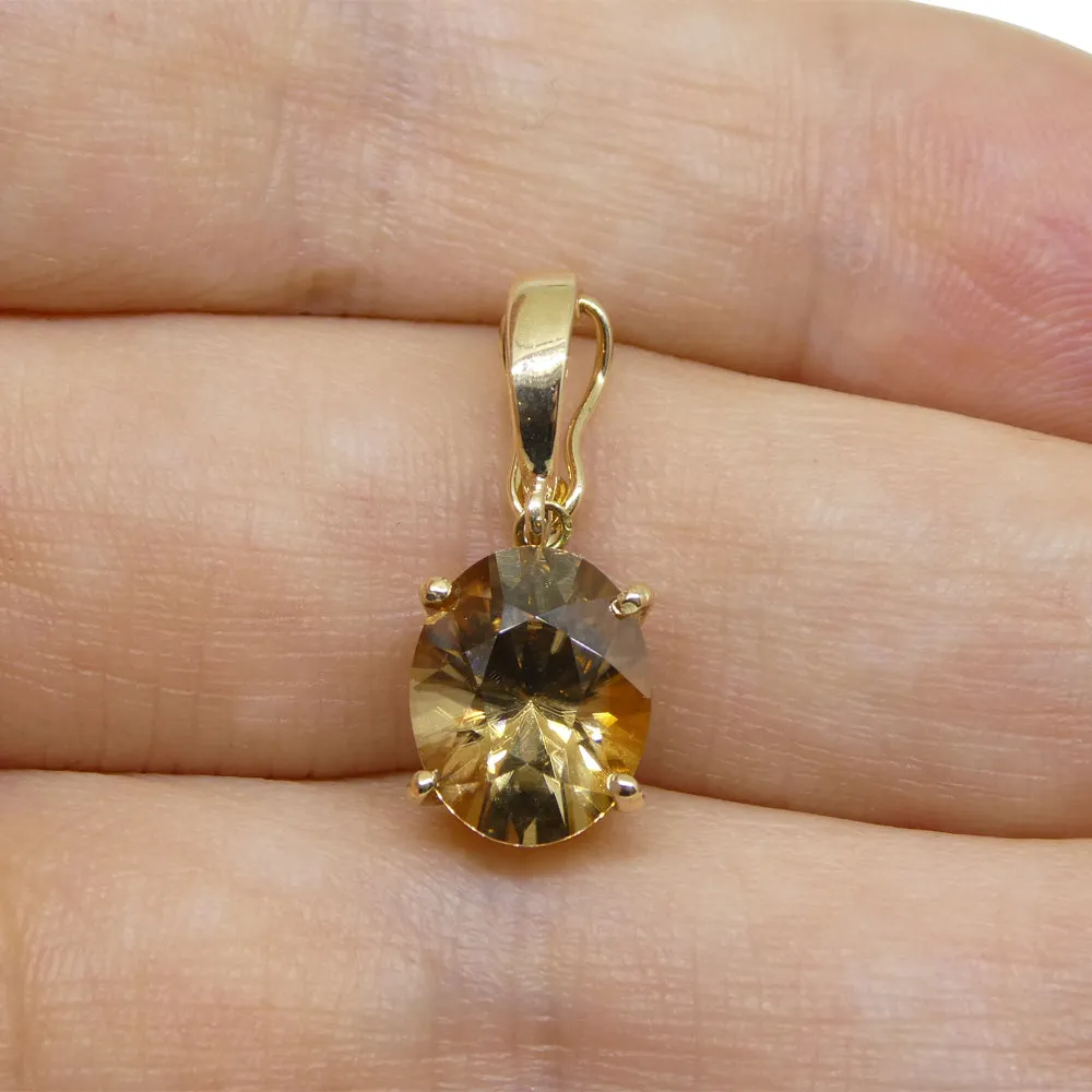 Exquisite 3.24ct Oval Brown Zircon Pendant Charm in 14K Yellow Gold with Enhancer Bail