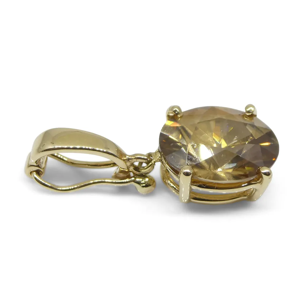 Exquisite 3.24ct Oval Brown Zircon Pendant Charm in 14K Yellow Gold with Enhancer Bail