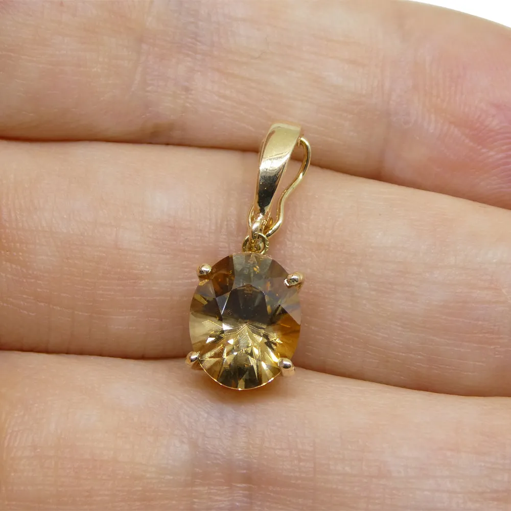 Exquisite 3.24ct Oval Brown Zircon Pendant Charm in 14K Yellow Gold with Enhancer Bail
