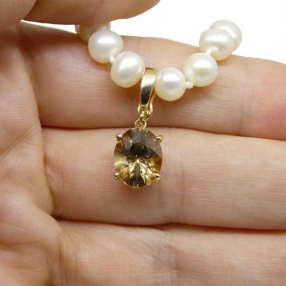 Exquisite 3.24ct Oval Brown Zircon Pendant Charm in 14K Yellow Gold with Enhancer Bail