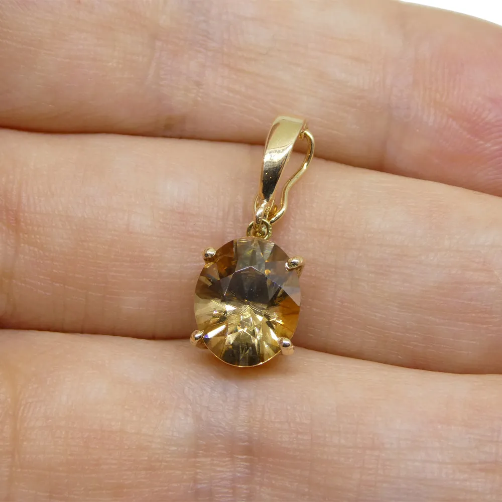 Exquisite 3.24ct Oval Brown Zircon Pendant Charm in 14K Yellow Gold with Enhancer Bail