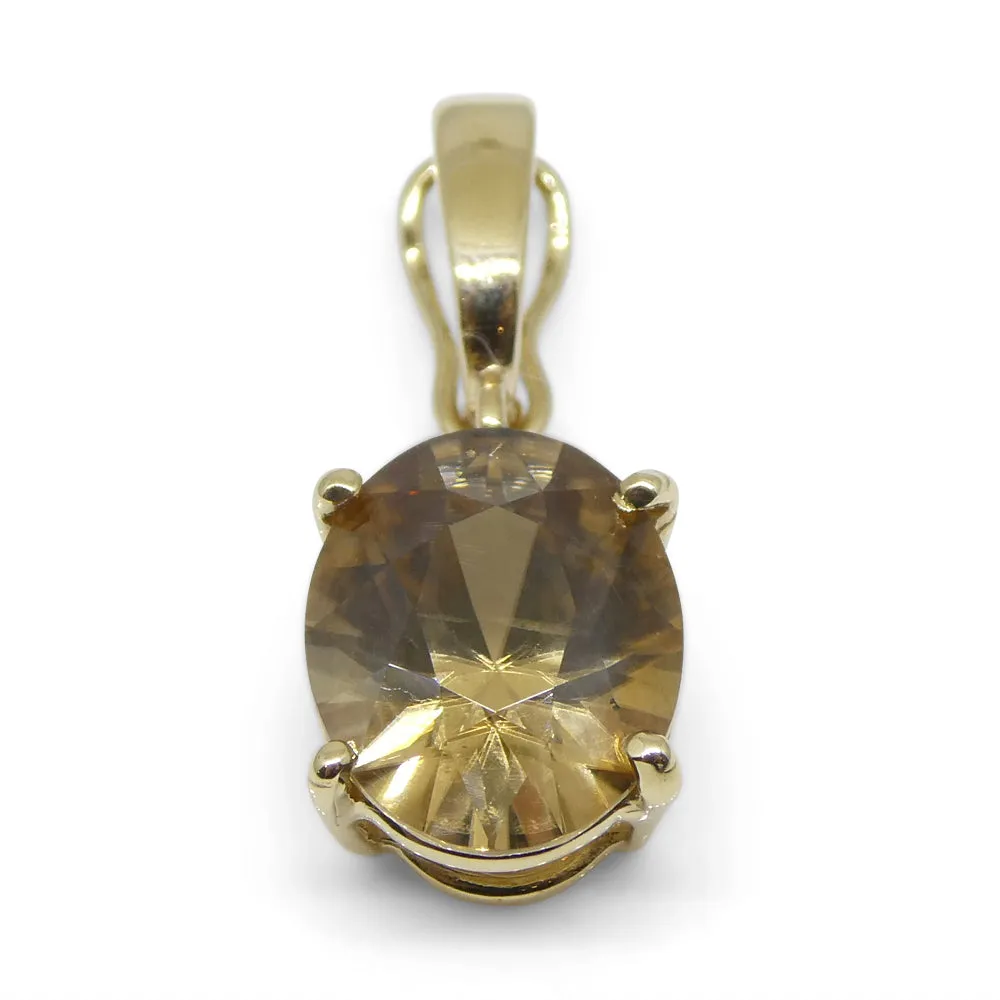 Exquisite 3.24ct Oval Brown Zircon Pendant Charm in 14K Yellow Gold with Enhancer Bail