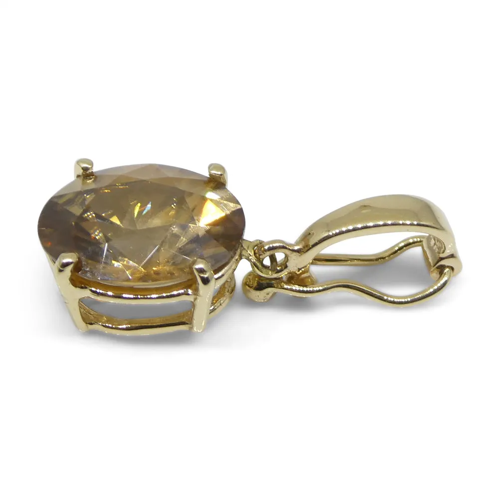 Exquisite 3.24ct Oval Brown Zircon Pendant Charm in 14K Yellow Gold with Enhancer Bail