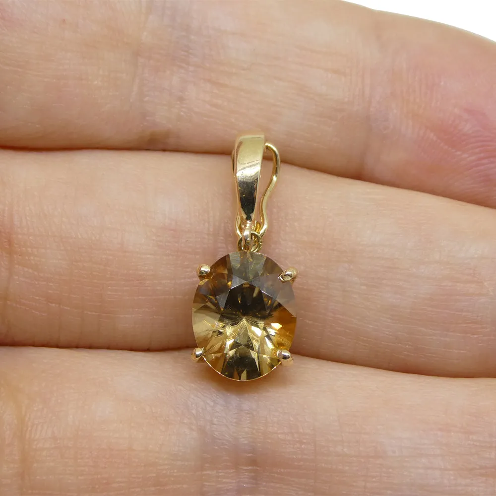 Exquisite 3.24ct Oval Brown Zircon Pendant Charm in 14K Yellow Gold with Enhancer Bail