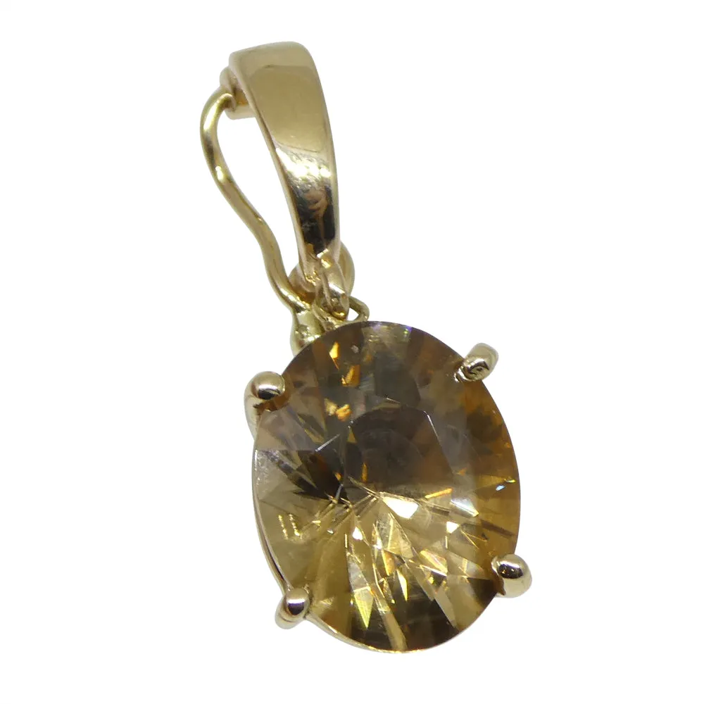 Exquisite 3.24ct Oval Brown Zircon Pendant Charm in 14K Yellow Gold with Enhancer Bail