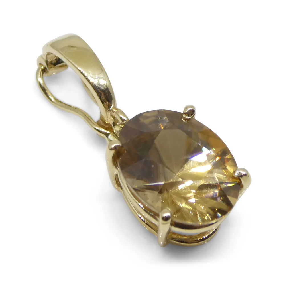 Exquisite 3.24ct Oval Brown Zircon Pendant Charm in 14K Yellow Gold with Enhancer Bail