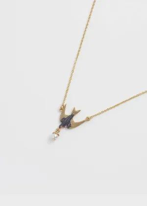 Fable England Swallow & Pearl Necklace Blue