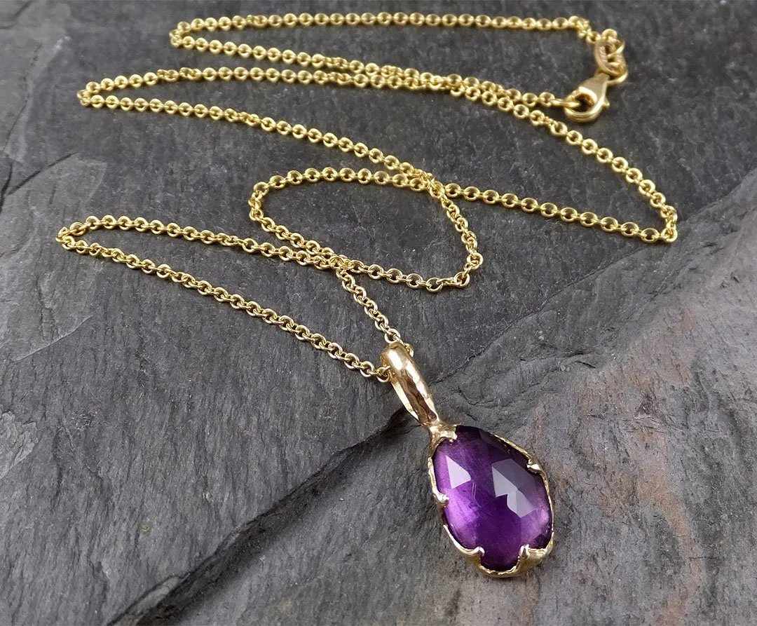 fancy cut amethyst necklace pendant yellow 14k gold gemstone recycled 1561 Alternative Engagement