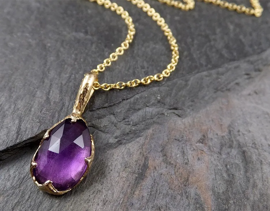 fancy cut amethyst necklace pendant yellow 14k gold gemstone recycled 1561 Alternative Engagement