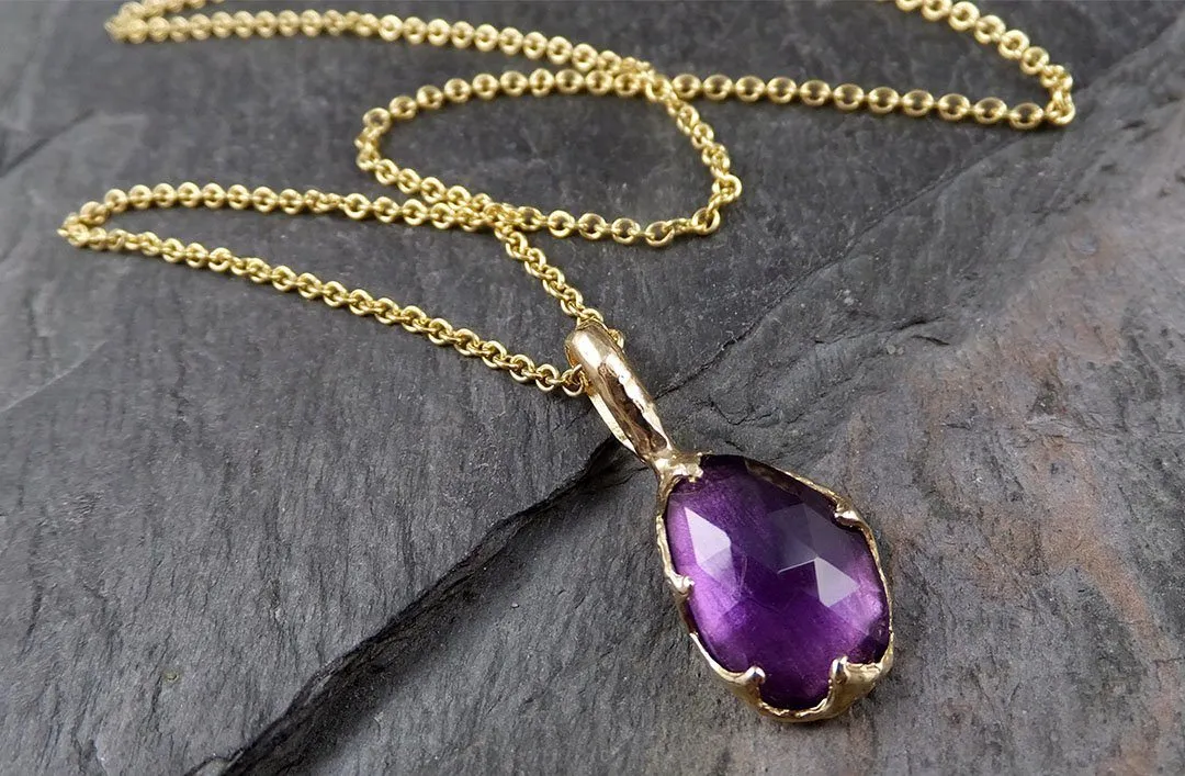 fancy cut amethyst necklace pendant yellow 14k gold gemstone recycled 1561 Alternative Engagement