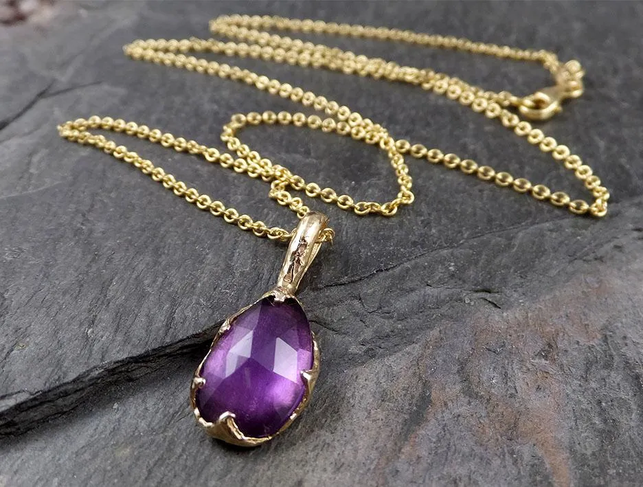 fancy cut amethyst necklace pendant yellow 14k gold gemstone recycled 1561 Alternative Engagement