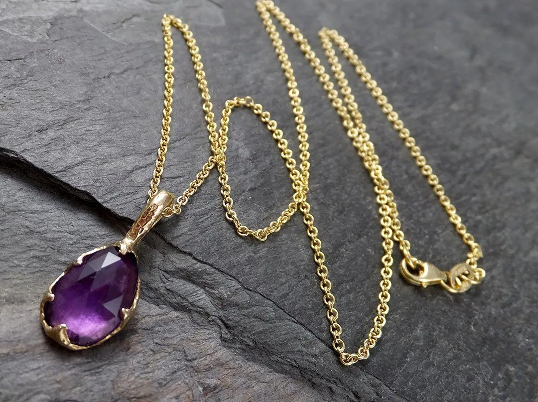 fancy cut amethyst necklace pendant yellow 14k gold gemstone recycled 1561 Alternative Engagement