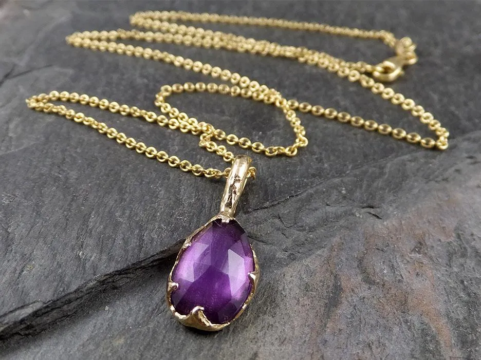 fancy cut amethyst necklace pendant yellow 14k gold gemstone recycled 1561 Alternative Engagement