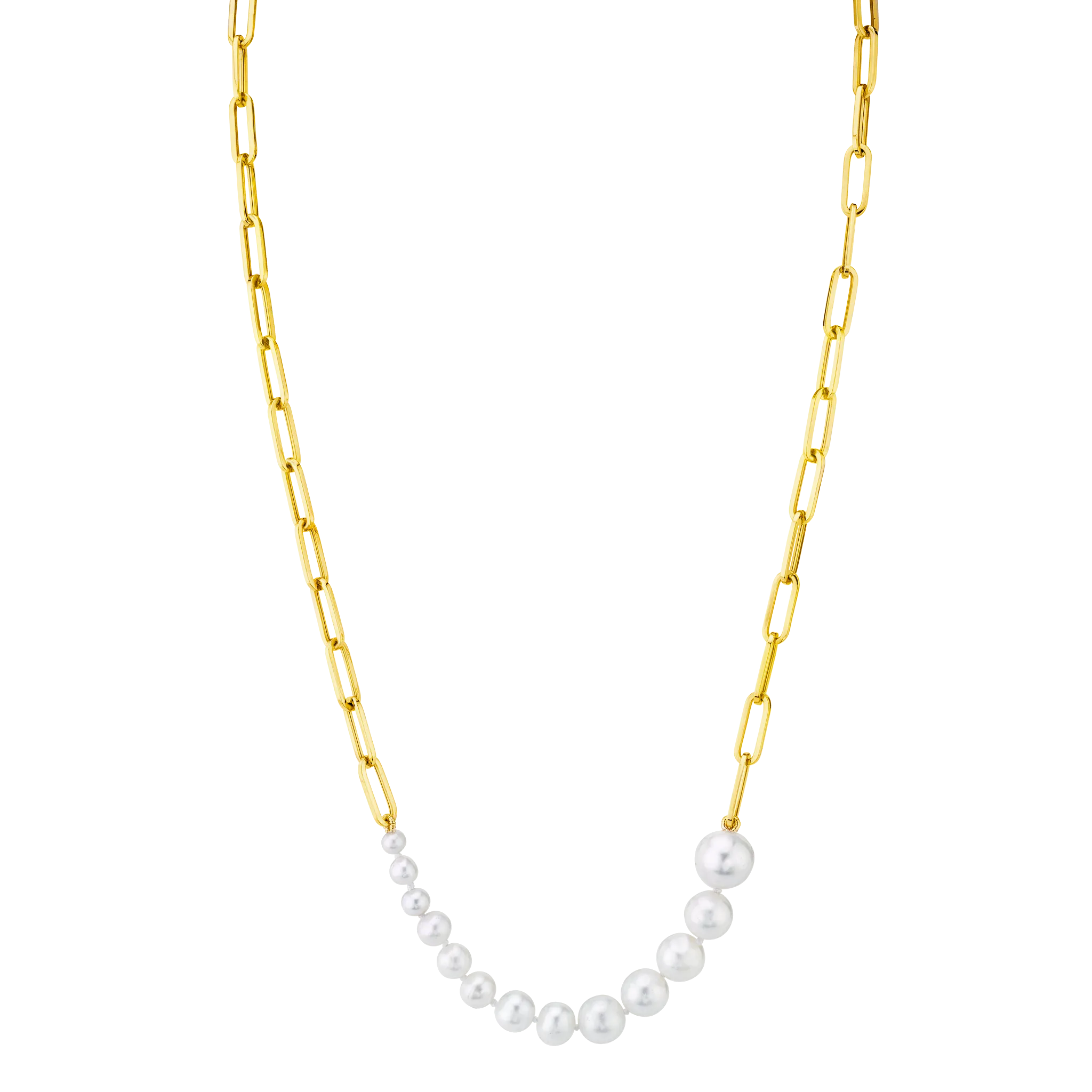 Fine Ascending Pearls Necklace on Rectangular Chain