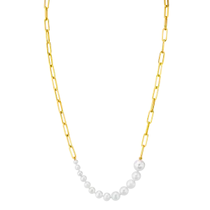 Fine Ascending Pearls Necklace on Rectangular Chain