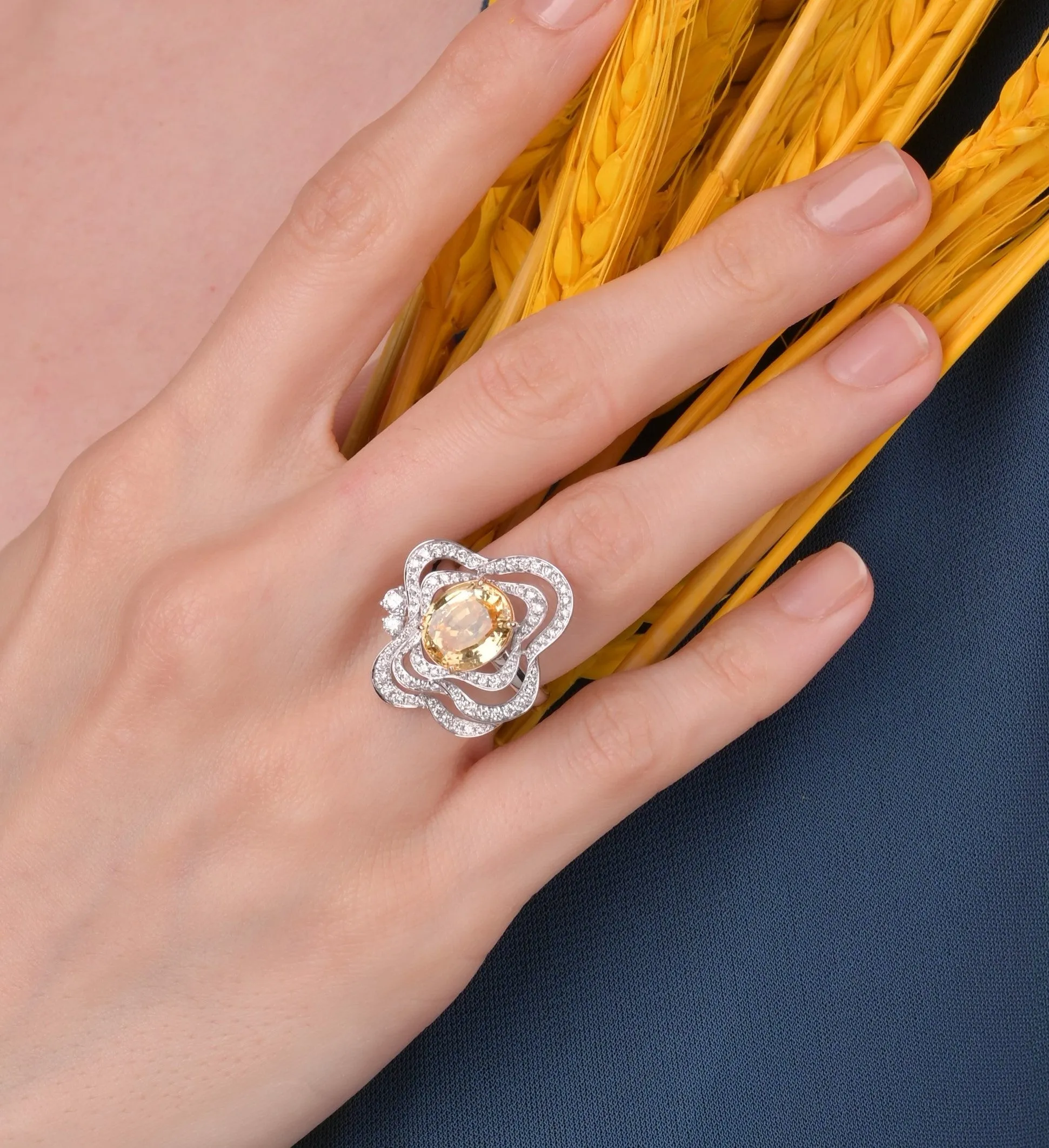 「Five Elements」Earth Yellow Sapphire Diamond necklace/ring
