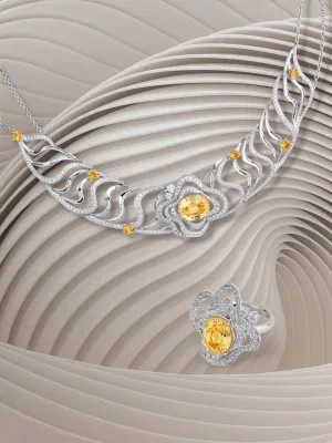 「Five Elements」Earth Yellow Sapphire Diamond necklace/ring