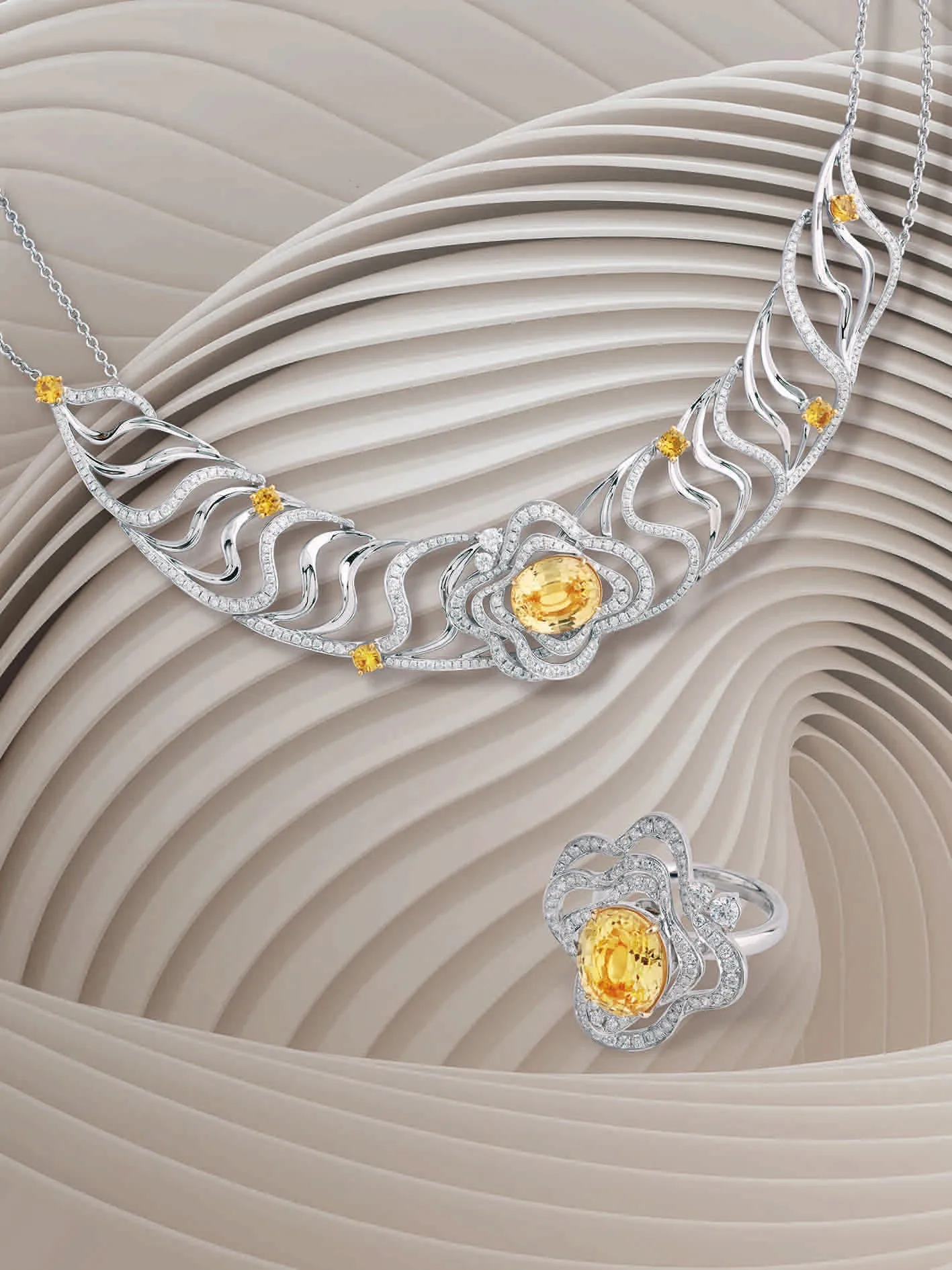 「Five Elements」Earth Yellow Sapphire Diamond necklace/ring