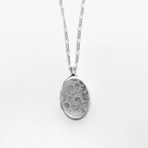 Floral Oval Locket, Sterling Silver