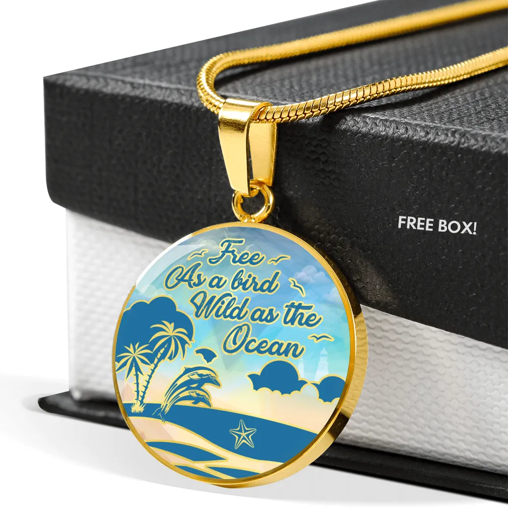 Free Bird Wild Ocean (Dolphins) - Circle Pendant Necklace
