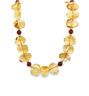 Freeform Citrine and Round Garnet Bead Necklace with Yellow Gold Accents