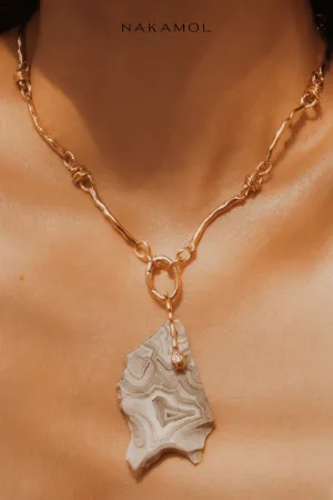Freeform Grey Stone Pendant Necklace
