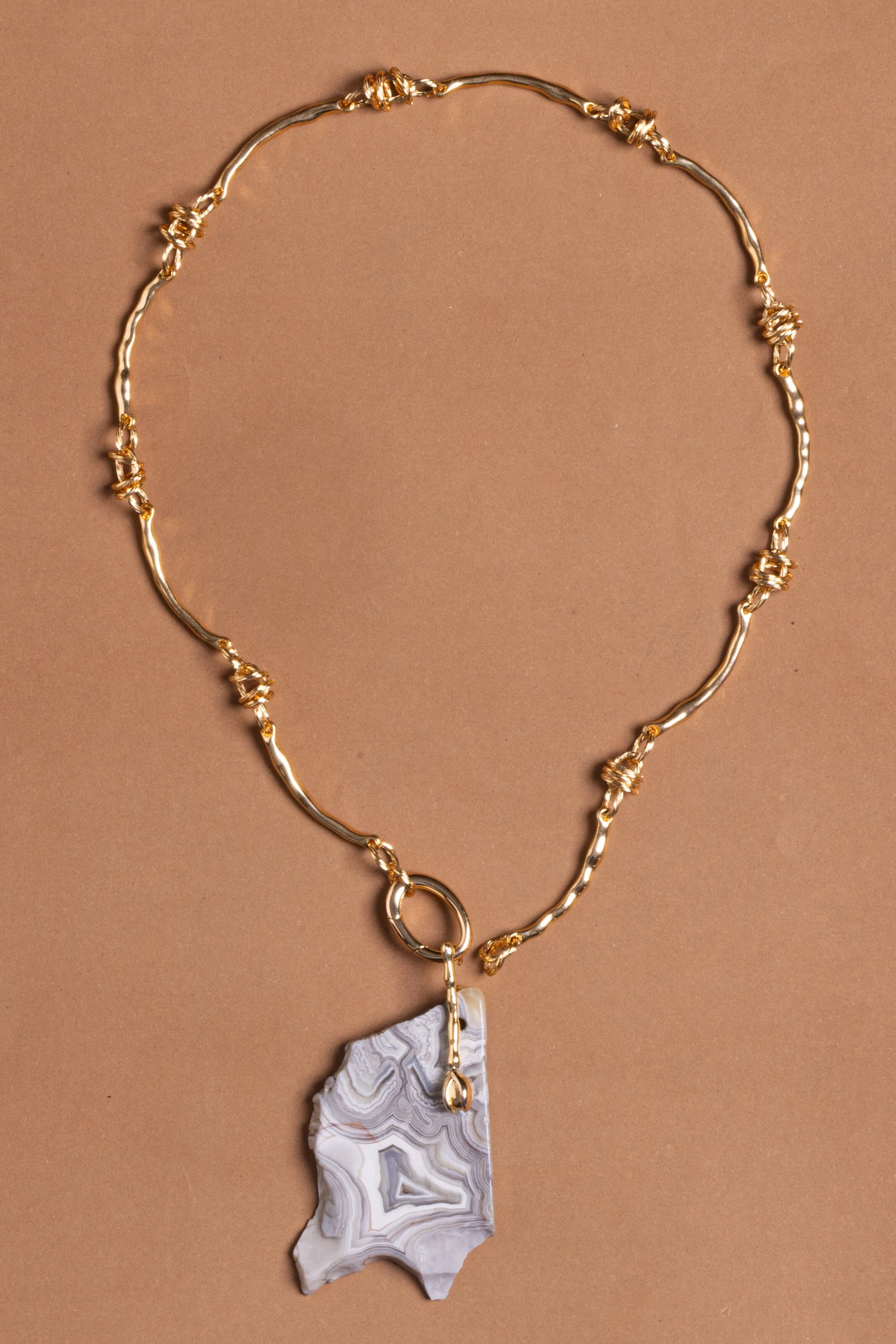 Freeform Grey Stone Pendant Necklace