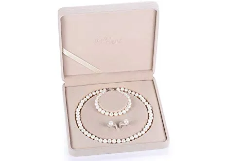 Freshwater Cultured Pearl Necklace Set Bracelet and Stud Earrings Jewelry Set in 18" Princess Length for Women Gift