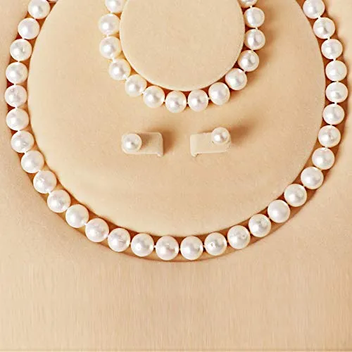 Freshwater Cultured Pearl Necklace Set Bracelet and Stud Earrings Jewelry Set in 18" Princess Length for Women Gift