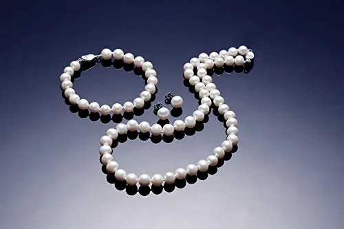 Freshwater Cultured Pearl Necklace Set Bracelet and Stud Earrings Jewelry Set in 18" Princess Length for Women Gift