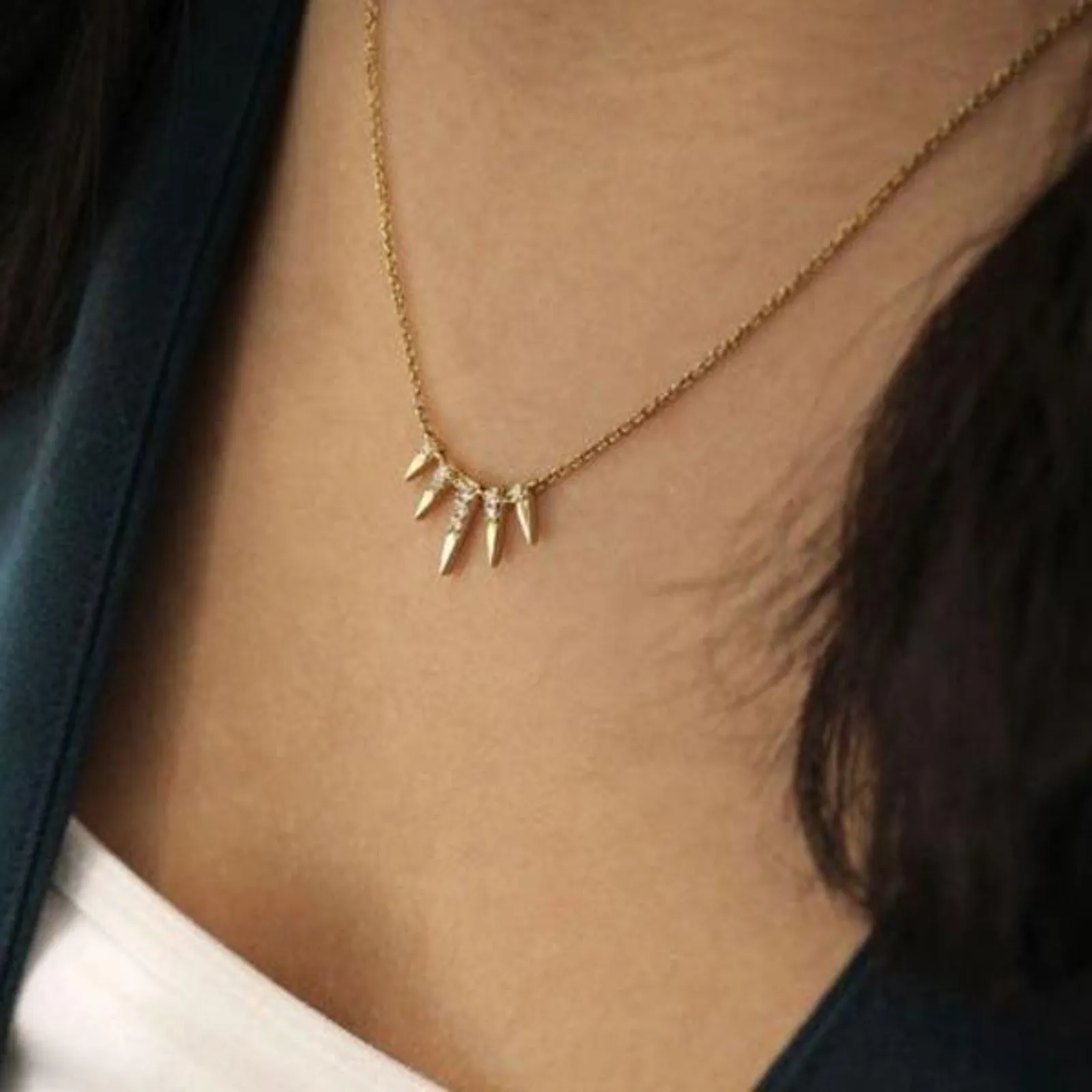 Gabriel & Co. Five Golden Spike Diamond Necklace