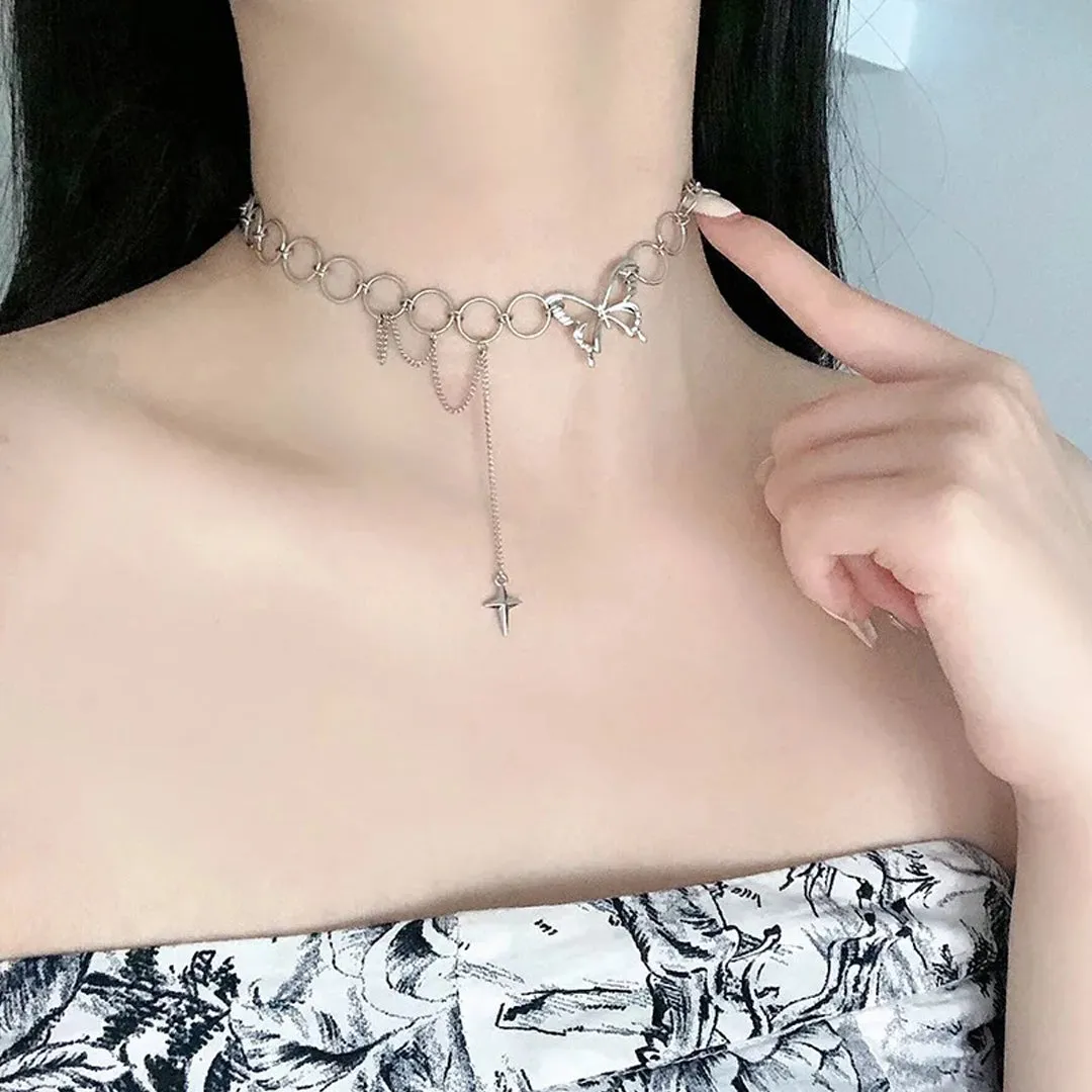 Geometric Circle Star Tassel Butterfly Choker