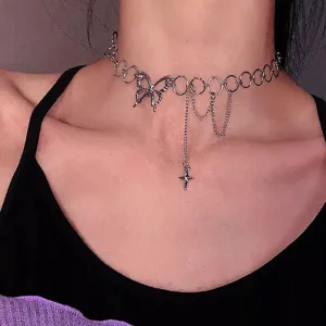 Geometric Circle Star Tassel Butterfly Choker