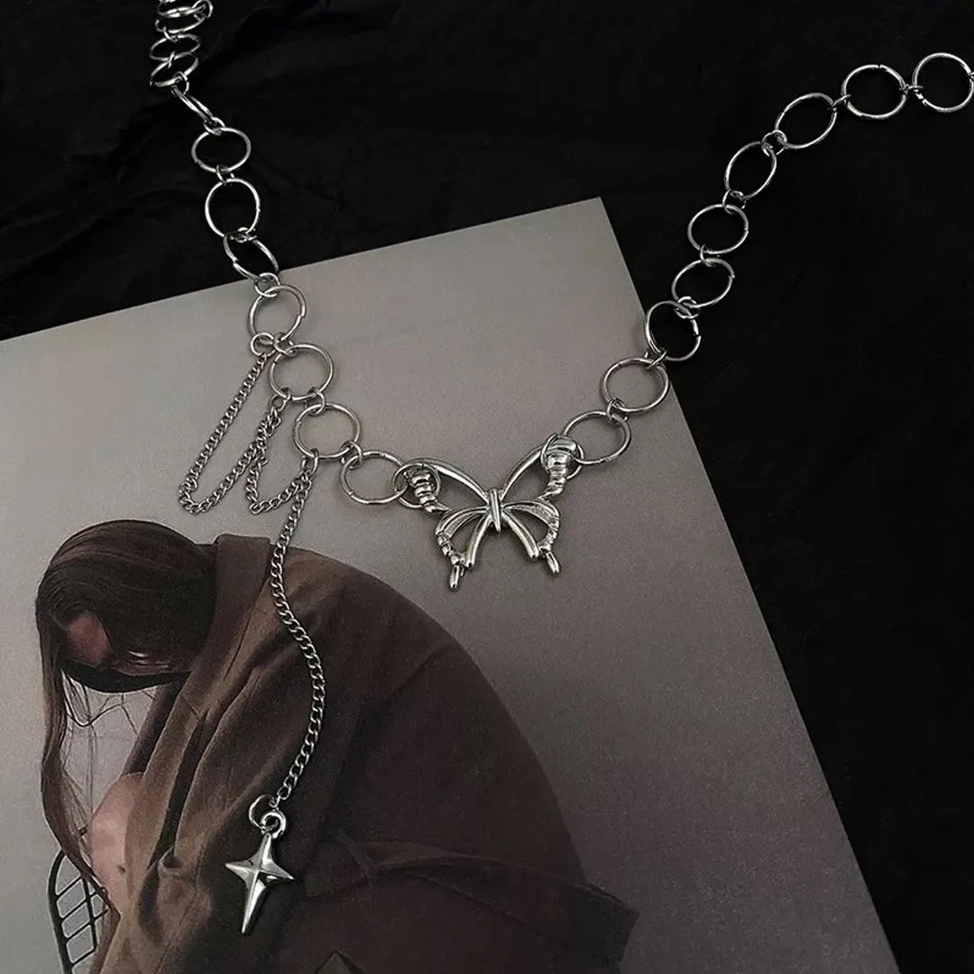 Geometric Circle Star Tassel Butterfly Choker