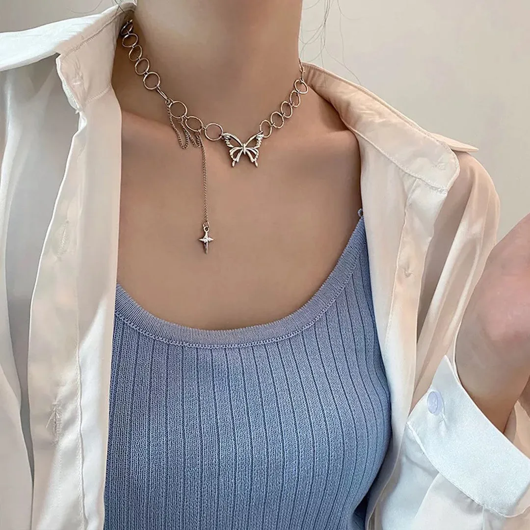 Geometric Circle Star Tassel Butterfly Choker