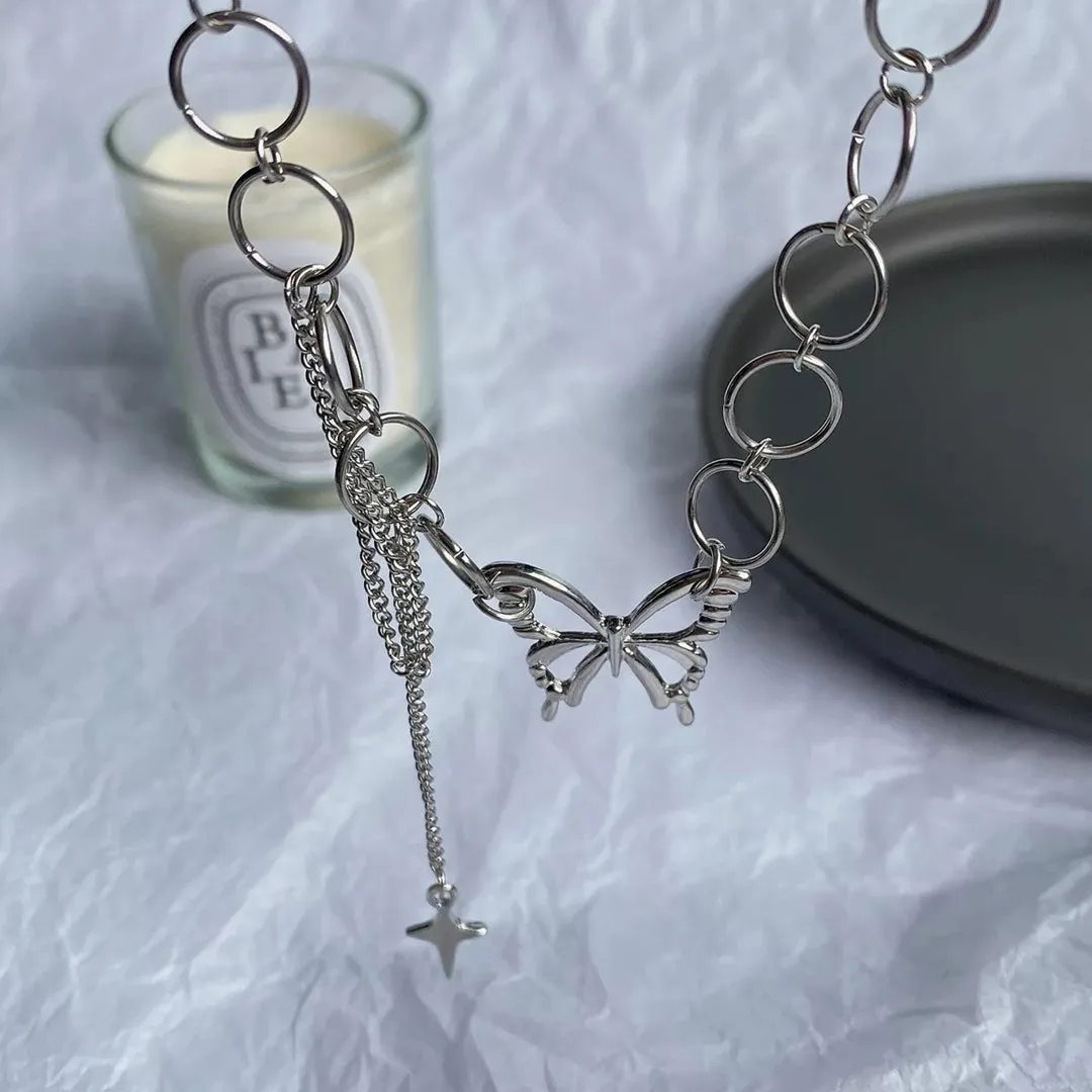 Geometric Circle Star Tassel Butterfly Choker