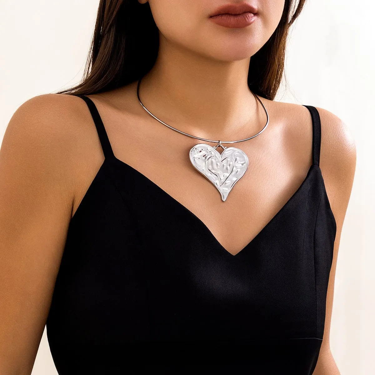 Geometric Gold Silver Plated Heart Pendant Necklace
