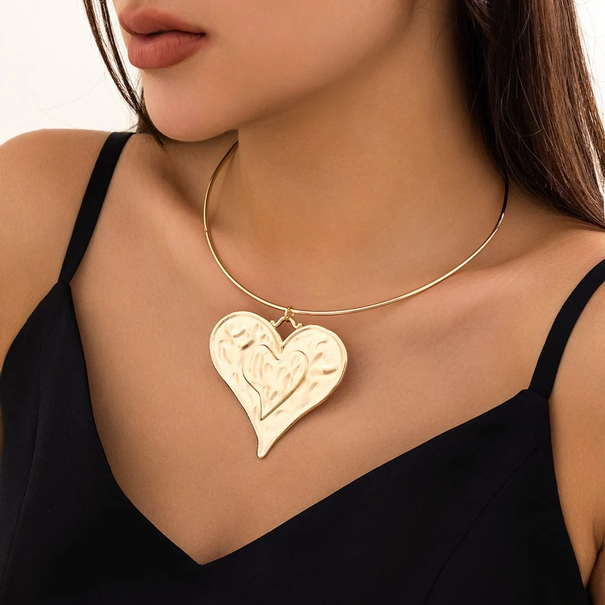 Geometric Gold Silver Plated Heart Pendant Necklace