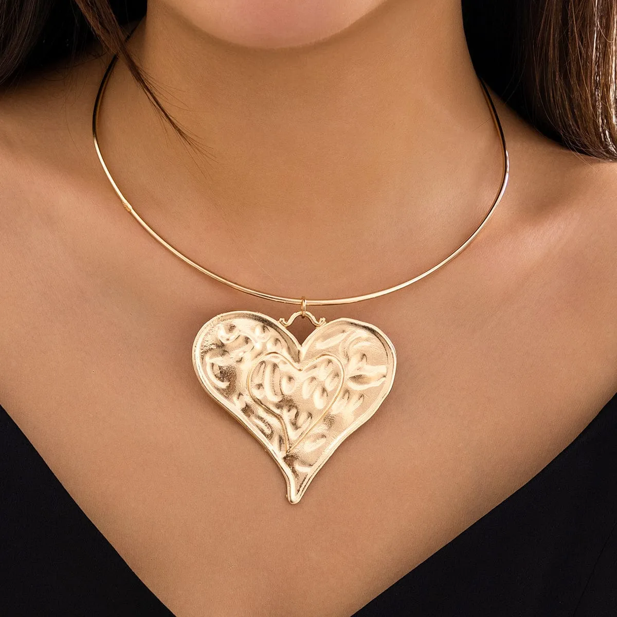 Geometric Gold Silver Plated Heart Pendant Necklace